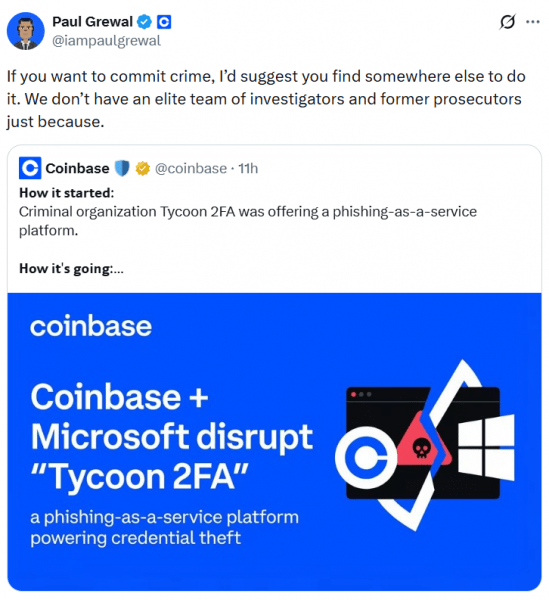 Coinbase, Microsoft и Европол заблокировали фишинговый сервис Tycoon 2FA